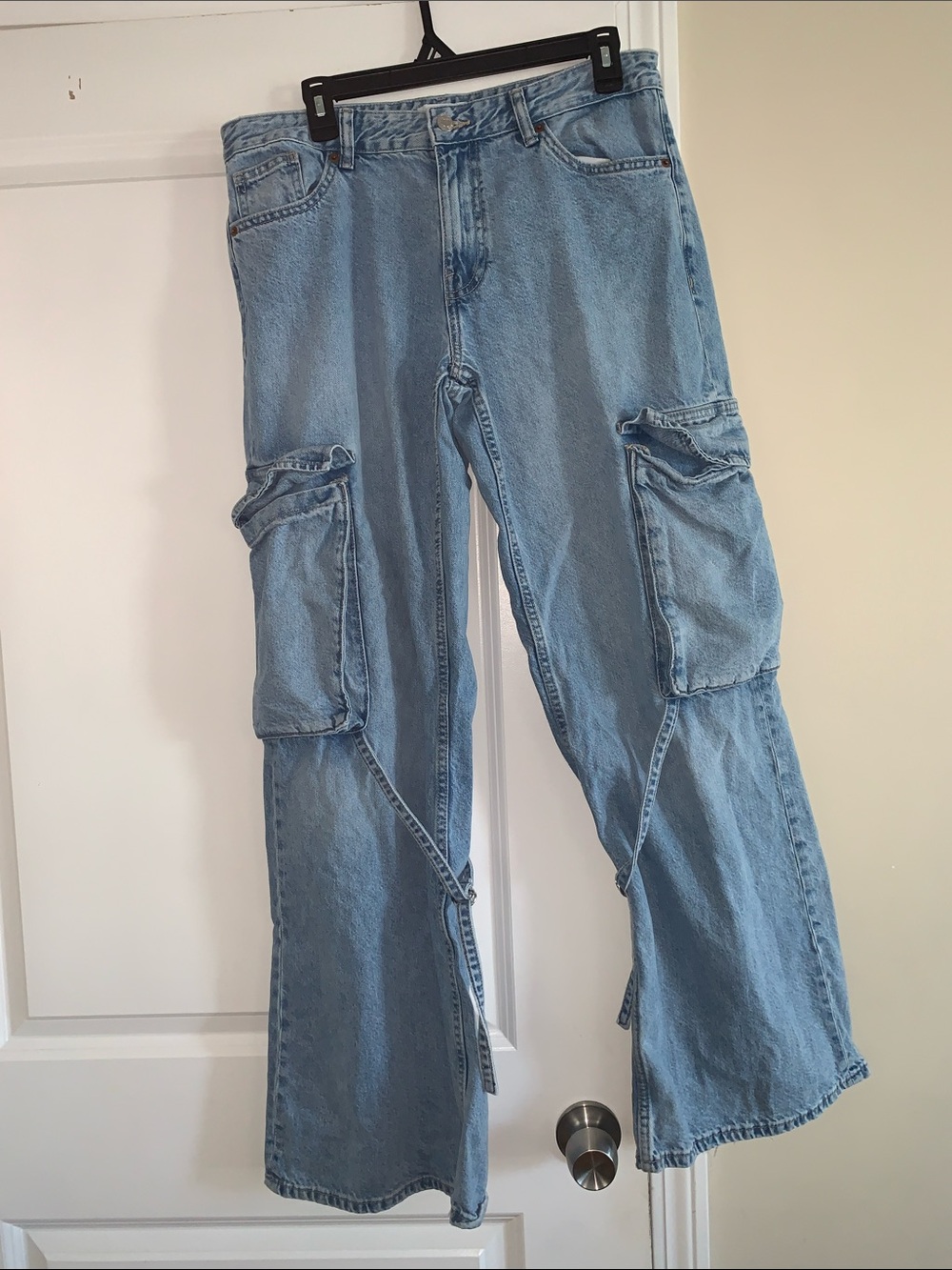 Zara VIRAL  Light Blue Cargo Bootcut Jeans sz 8
